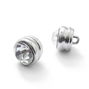 Strass-Metallknopf Öse [ Ø10 mm ] – silber metallic, 