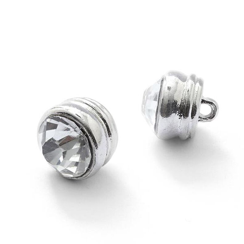 Strass-Metallknopf Öse [ Ø10 mm ] – silber metallic,  image number 2