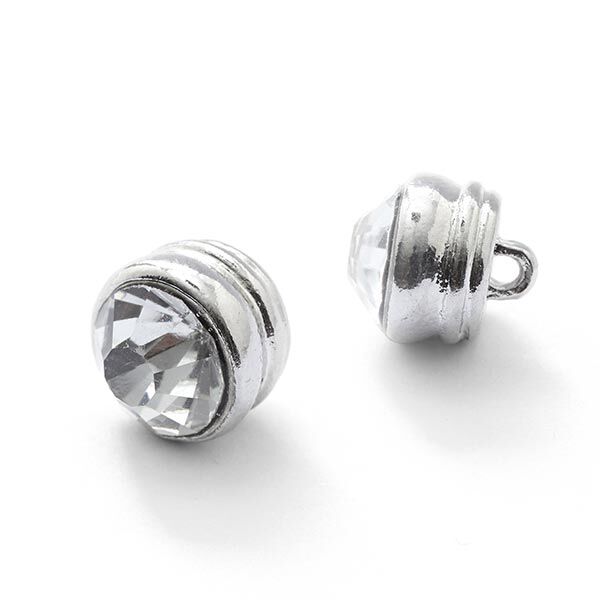 Strass-Metallknopf Öse [  Ø10 mm ] – silber,  image number 2