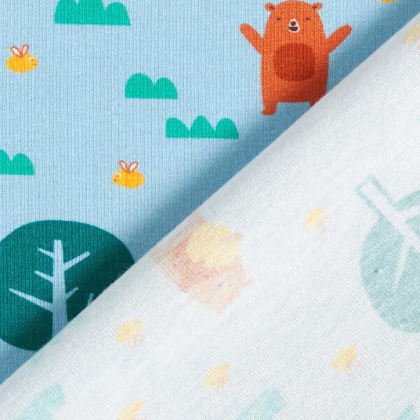 Baumwolljersey Biene und Bär | PETIT CITRON – hellblau | Reststück 50cm