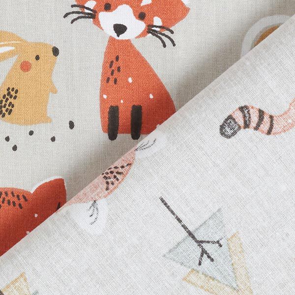 Baumwollstoffe Cretonne Fuchs und Hase – silbergrau/schwarz | Reststück 50cm