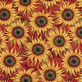 Dekostoff Gobelin Sonnenblumen – karminrot/sonnengelb, 