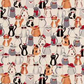 Dekostoff Halbpanama elegante Katzen – natur/grau, 
