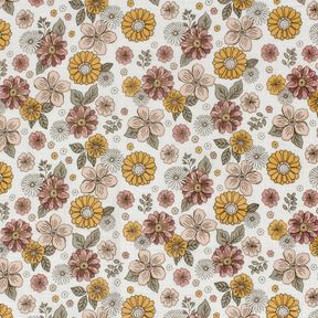 Musselin/ Doppel-Krinkel Gewebe Retro Blumen – weiss, 