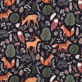 Sweatshirt angeraut Tiere im Wald Digitaldruck | Poppy Fabrics – nachtblau, 