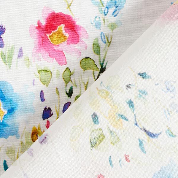 Baumwollpopeline Aquarell-Blumenwiese Digitaldruck – weiss, image number 4
