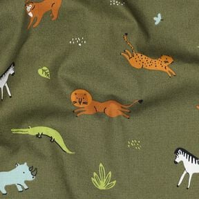 GOTS Baumwollpopeline Steppentiere | Poppy Fabrics – dunkeloliv, 