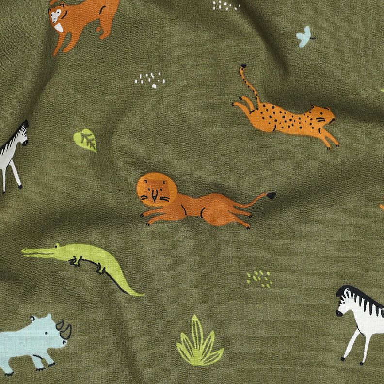 GOTS Baumwollpopeline Steppentiere | Poppy Fabrics – dunkeloliv, image number 2
