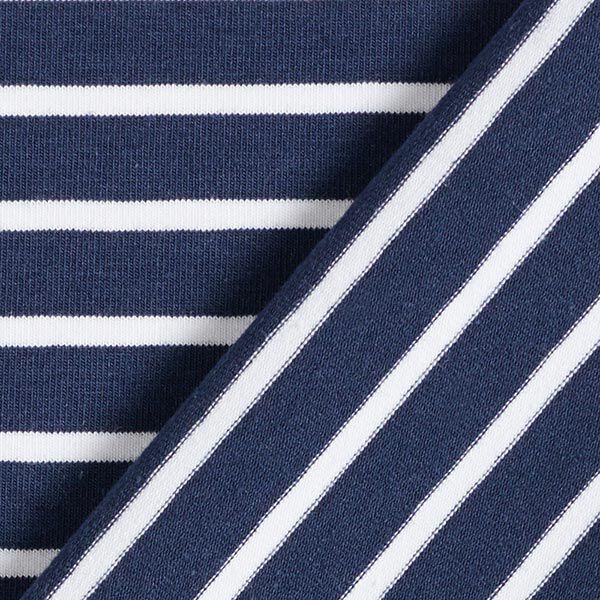 GOTS Baumwolljersey Streifen | Albstoffe – marineblau/weiss | Reststück 50cm
