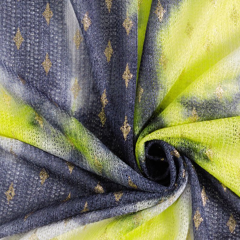 Strickspitze Batik und Goldrauten – marineblau/neongelb,  image number 3