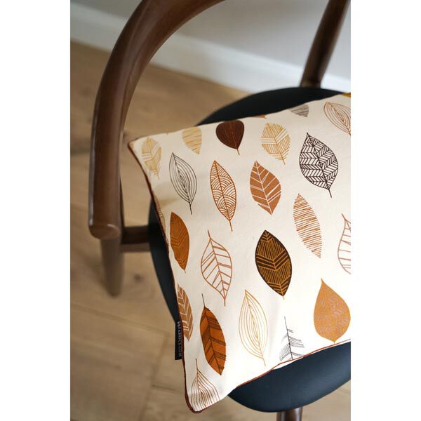 Dekostoff Halbpanama stilisierte Blätter – terracotta/weiss | Reststück 50cm