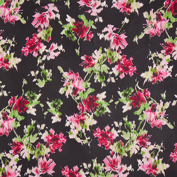 Viskose Chiffon verwischte Blumen – schwarz, image number 1