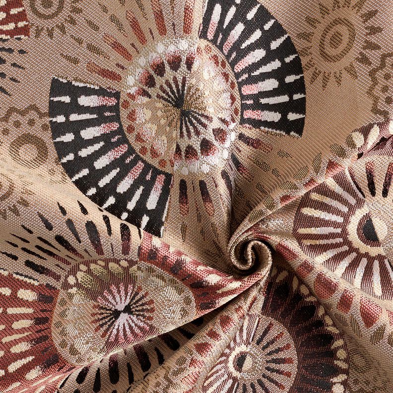 Dekostoff Jacquard elegantes Mandala – dunkeltaupe/burgunder, image number 3