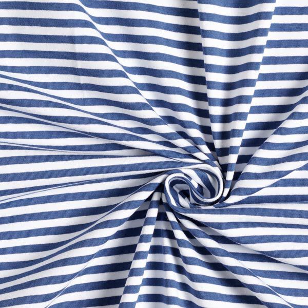 Baumwolljersey schmale Streifen – jeansblau/weiss | Reststück 50cm