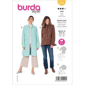 Jacke / Mantel Raglanärmeln und Stehkragen | Burda 5974 | 34-44, 