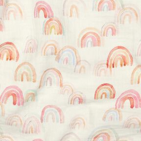 Musselin/ Doppel-Krinkel Gewebe bunte Regenbögen Digitaldruck | Poppy Fabrics – elfenbein/lachs, 