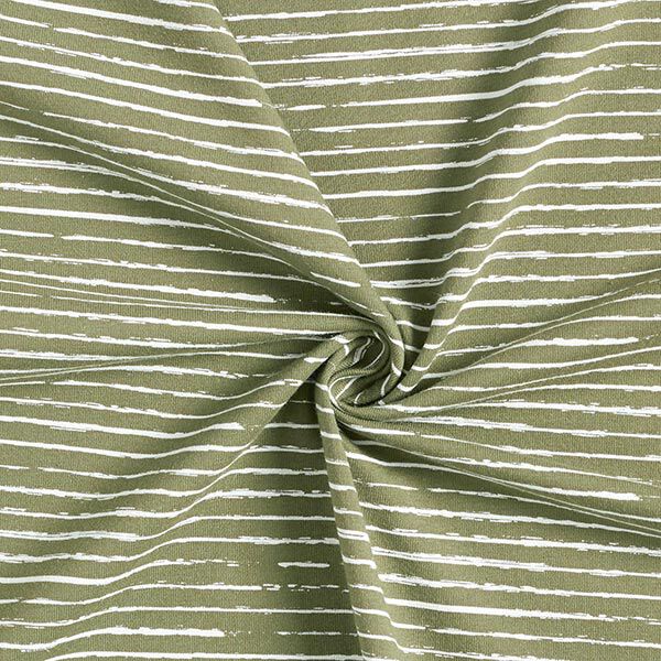 Baumwolljersey Skribbel-Streifen – khaki | Reststück 50cm