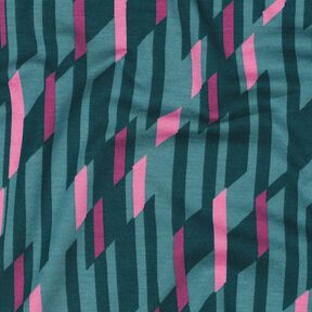 Romanit Jersey abstrakte Rauten – petrol/rosa, 