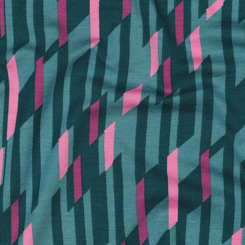 Romanit Jersey abstrakte Rauten – petrol/rosa,  image number 2