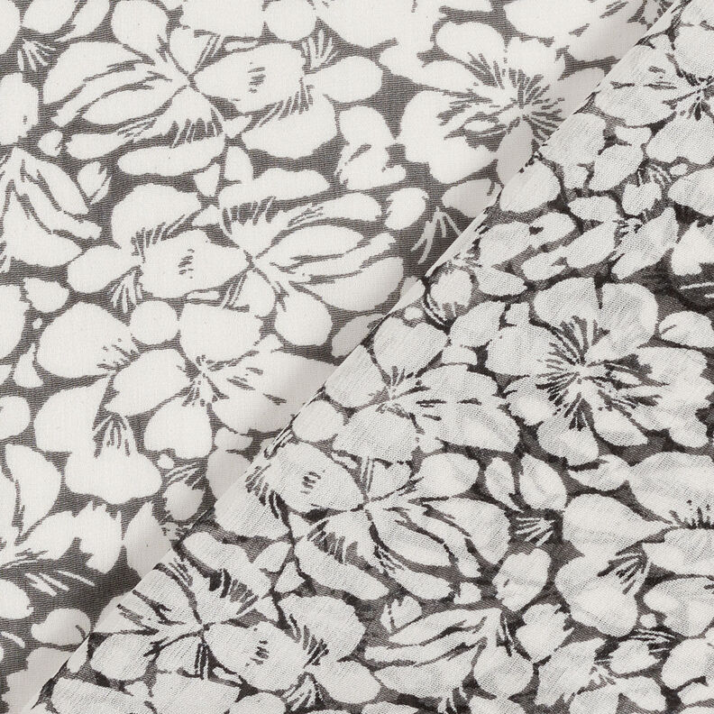 Crêpe Chiffon Blumenornamente – weiss/schwarz,  image number 4