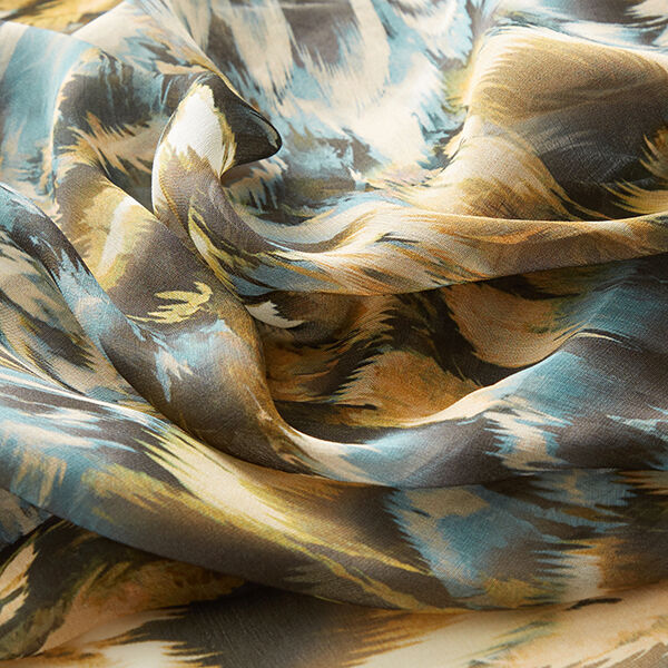 Chiffon Seidenmix abstrakte Blätter – grün/gelboliv, image number 6