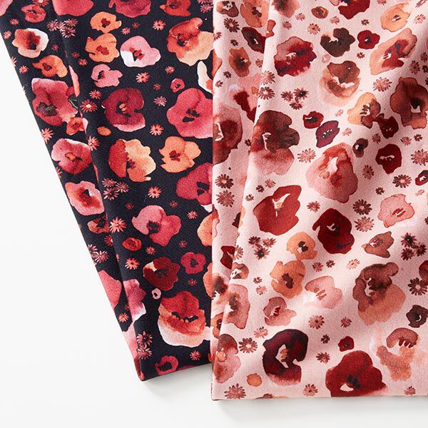 GOTS Baumwolljersey Aquarell Mohnblumen & Margeriten – altrosa, image number 5