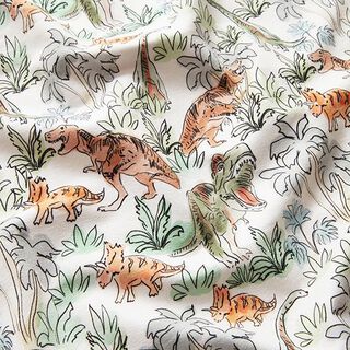 French Terry Sommersweat Dinos im Dschungel Digitaldruck – natur, 