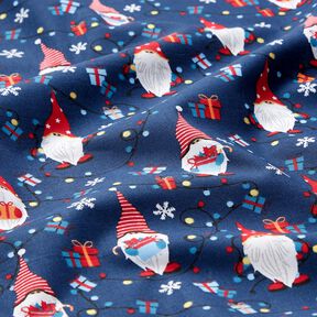 Baumwollstoff Popeline Weihnachtszwerge – marineblau/rot, 