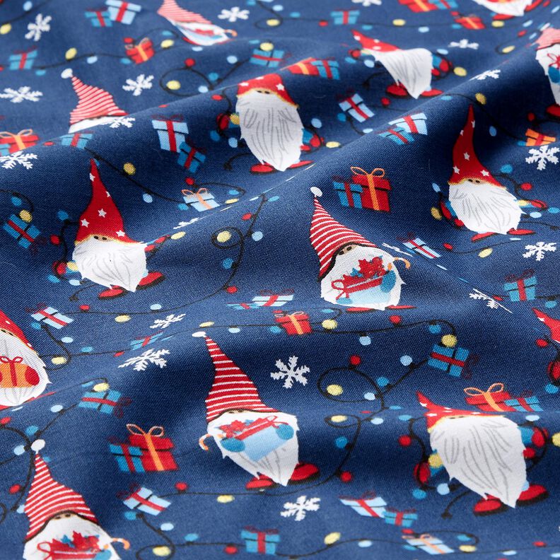 Baumwollstoff Popeline Weihnachtszwerge – marineblau/rot, image number 2