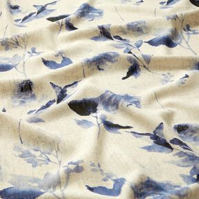Viskose-Leinen-Mix Aquarellrosen – natur/marineblau, 