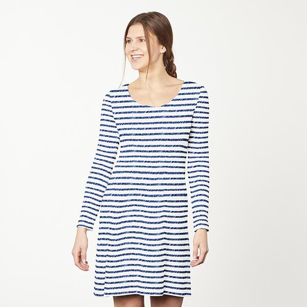 Baumwolljersey gepunktete Querstreifen – weiss/blau | Reststück 100cm