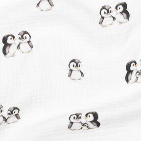 GOTS Musselin/ Doppel-Krinkel Gewebe Pinguine Digitaldruck | Poppy Fabrics – elfenbein/anthrazit, 