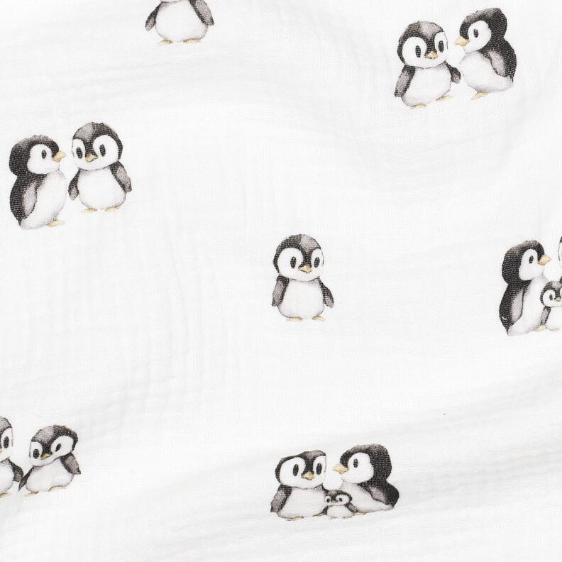 GOTS Musselin/ Doppel-Krinkel Gewebe Pinguine Digitaldruck | Poppy Fabrics – elfenbein/anthrazit,  image number 2