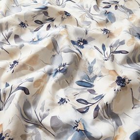 Dekostoff Halbpanama gro&szlig;e Bl&uuml;ten &ndash; mandel/blau, 