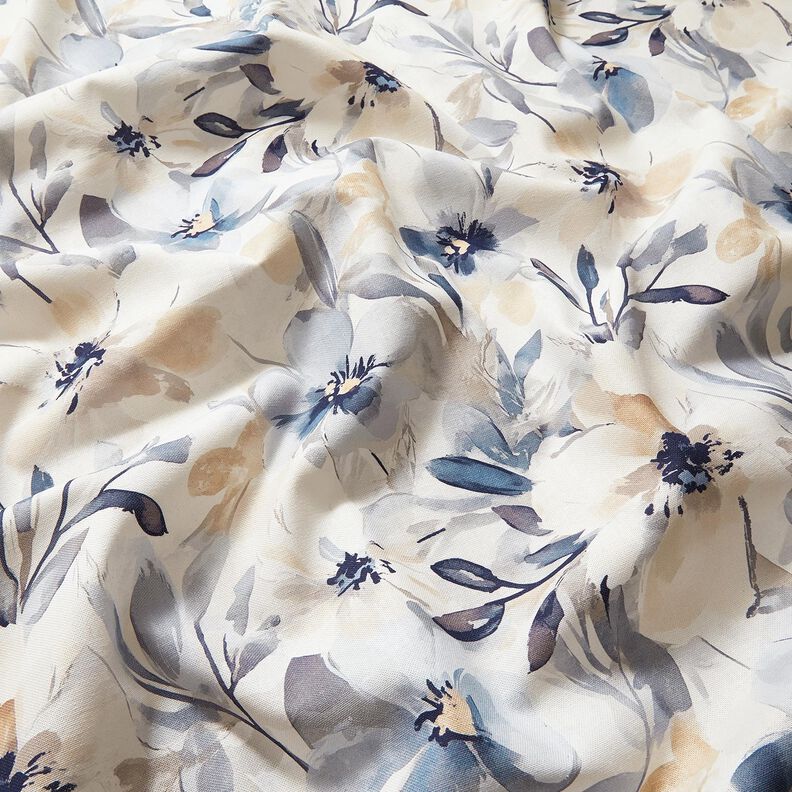 Dekostoff Halbpanama gro&szlig;e Bl&uuml;ten &ndash; mandel/blau,  image number 2