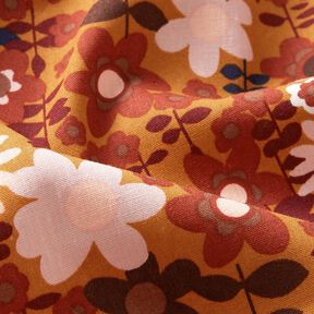 Baumwollpopeline geometrische Blumen – currygelb/dunkelbraun, 
