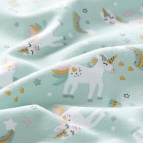 Baumwolljersey Einhorn und Regenbogen – eisblau, 