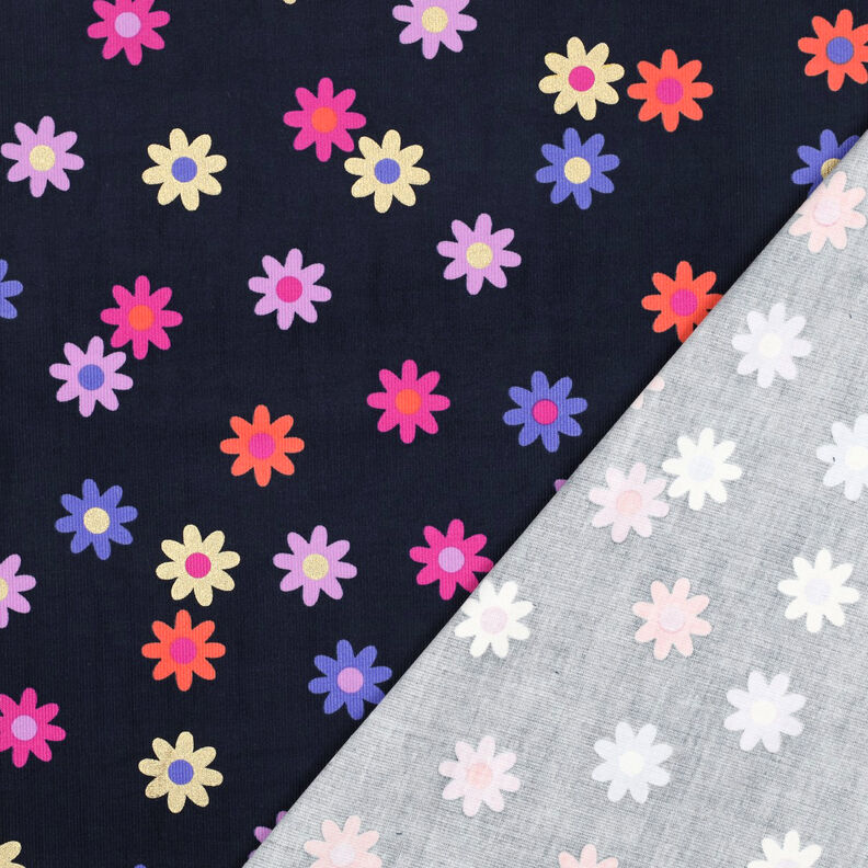 Babycord Blumen mit Glitzerdruck | Poppy Fabrics – marineblau,  image number 4