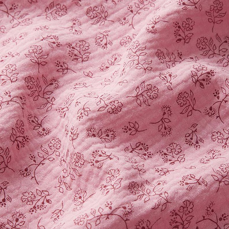 Musselin/ Doppel-Krinkel Gewebe kleine Blumenranken – rosa,  image number 2