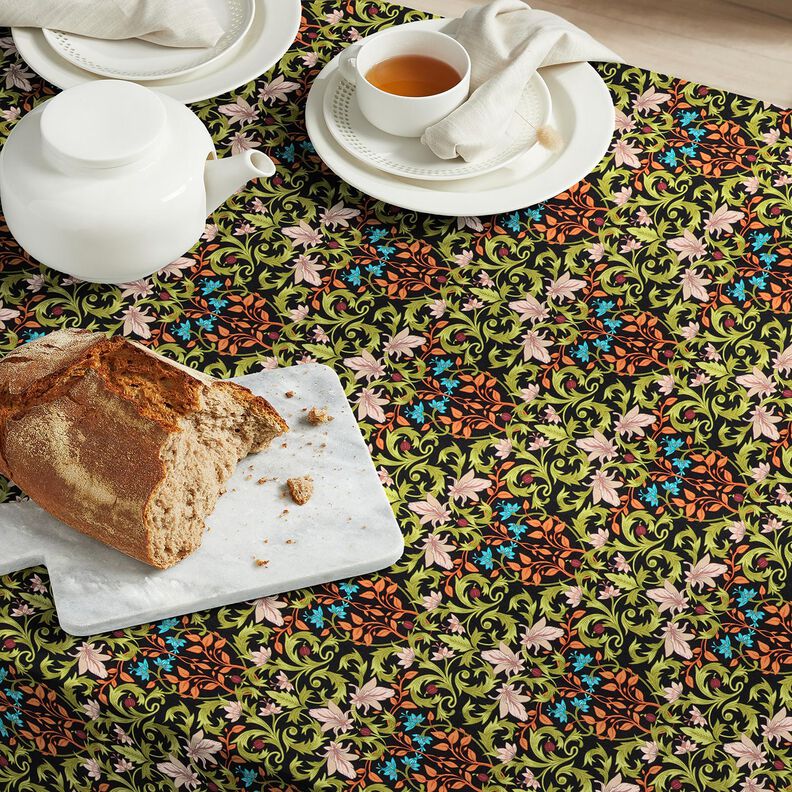 Dekostoff Halbpanama Bl&auml;tterornamente &ndash; schwarz/pinie,  image number 6