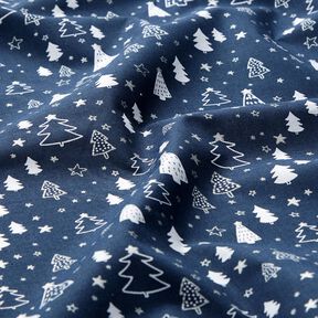 Baumwollstoff Popeline kleine Weihnachtsbäume – marineblau/weiss, 
