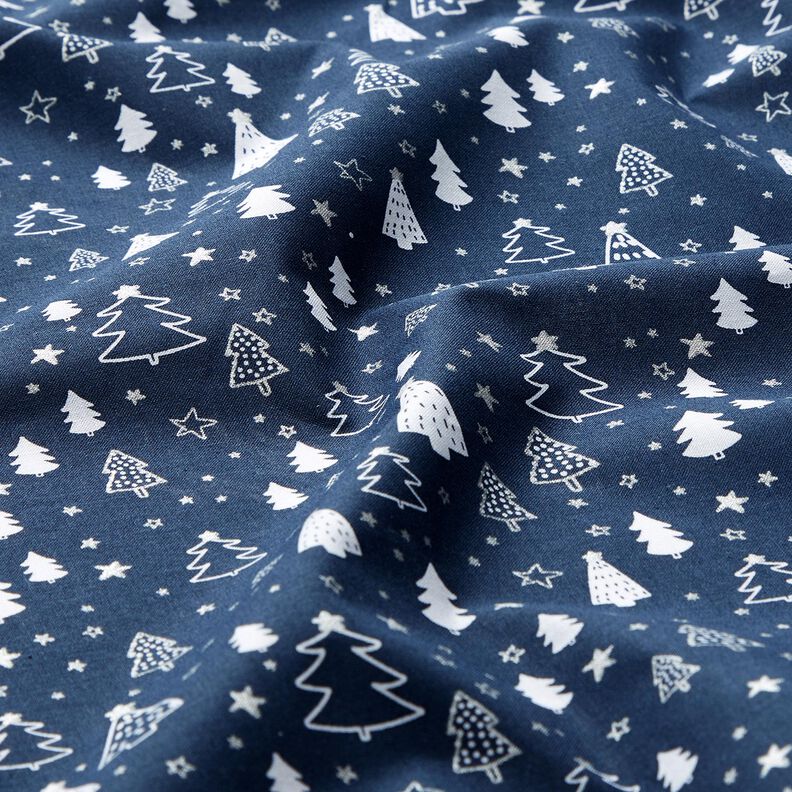 Baumwollstoff Popeline kleine Weihnachtsbäume – marineblau/weiss, image number 2