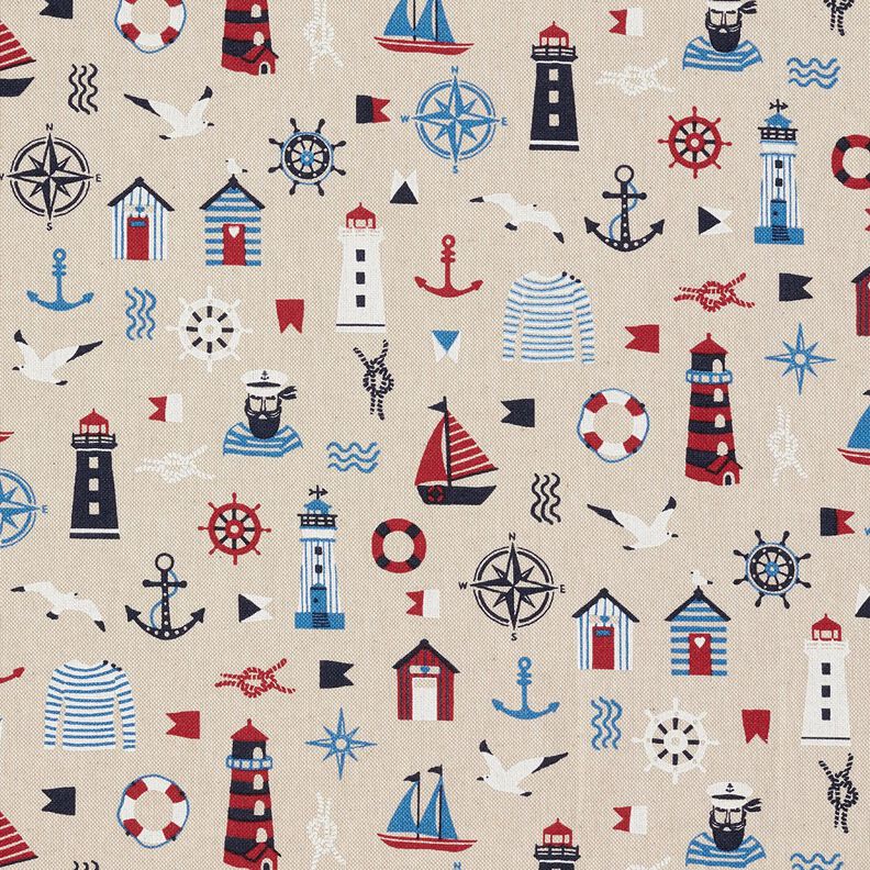 Dekostoff Halbpanama maritime Klassiker – natur/marineblau,  image number 1