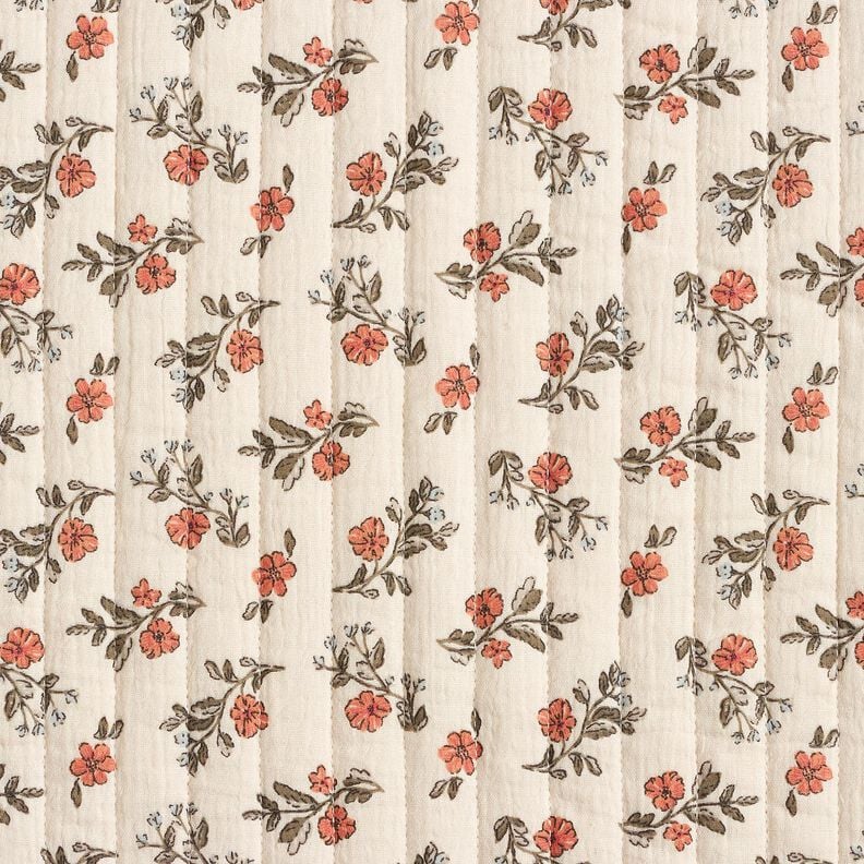 Musselin Steppstoff romantische Blumen – wollweiss/hellbeere, image number 1
