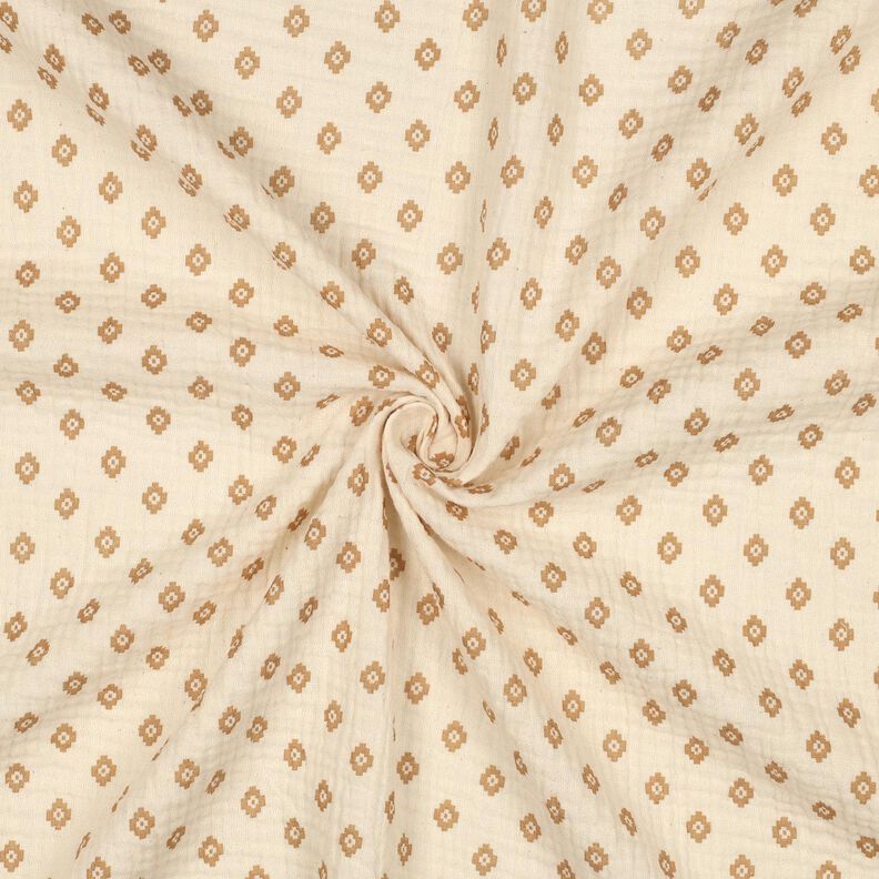 GOTS Musselin/ Doppel-Krinkel Gewebe Boho Rautenmuster | Poppy Fabrics – creme/zimt, image number 3