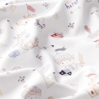 Baumwollpopeline Ritter & Drachen – weiss, 