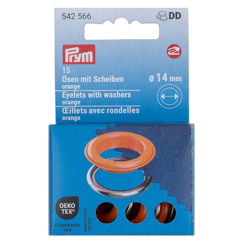 Ösen mit Scheiben [15 Stück | Ø 14 mm] | Prym – orange/silber metallic,  image number 1
