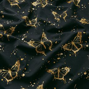 Baumwolljersey goldene Schmetterlinge | Glitzerpüppi – schwarz, 