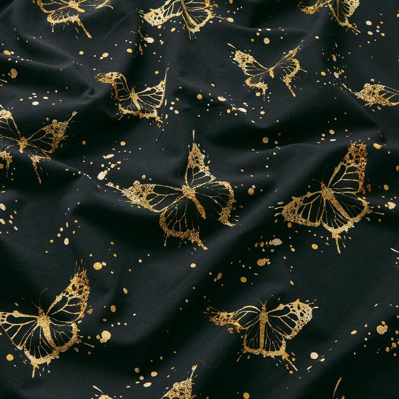 Baumwolljersey goldene Schmetterlinge | Glitzerpüppi – schwarz,  image number 2