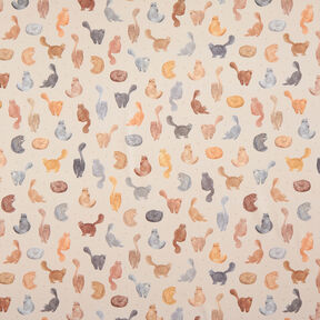 Dekostoff Halbpanama gemalte Katzen – hellbeige, 